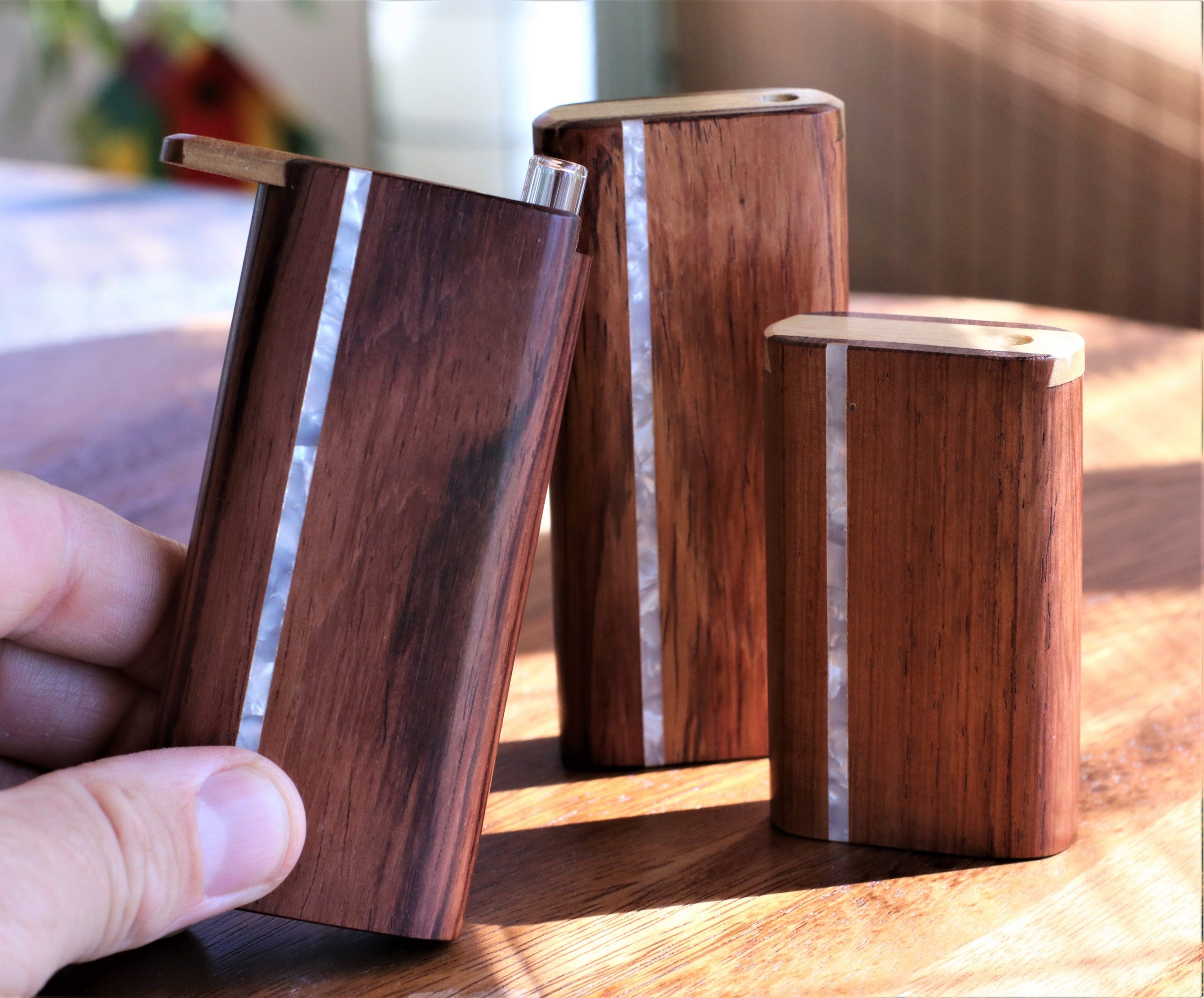 Cocobolo & Honduras Wood Dugouts- The Perfect Gift- the finest dugout and one hitter pipe ever! - Honduras Pearl Inlay Dugouts