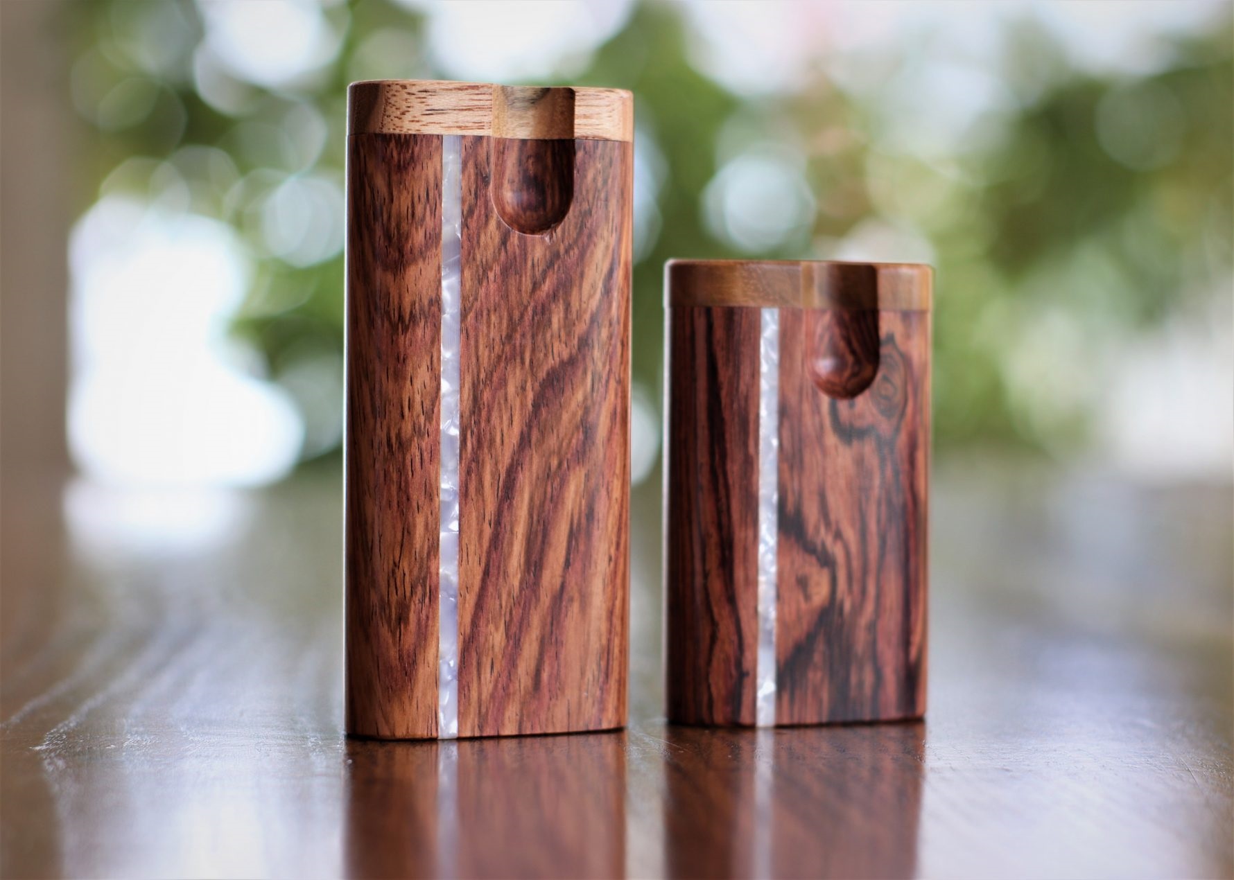 3" & 4" Honduras Wood w/Pearl Inlay- Swivel Dugouts and One Hitters - Honduras Swivel Lid Dugouts