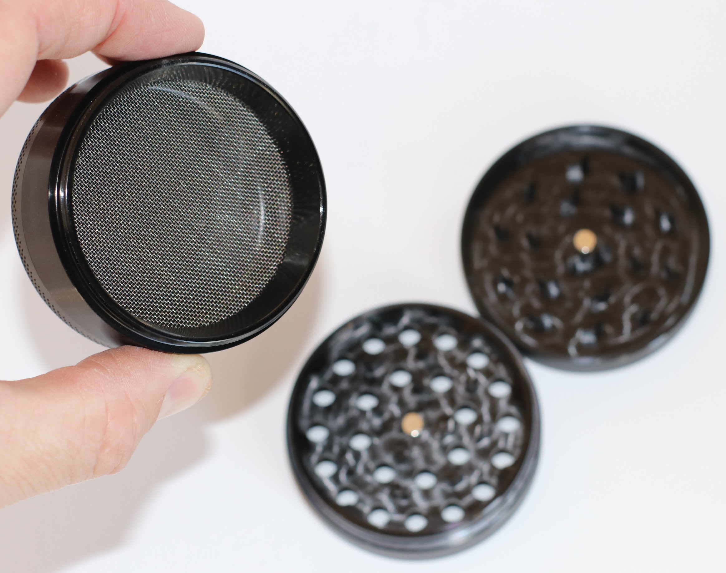 2.5" Black Professional Grade Dried Herb Grinder- 4pc-Magnetic Lid-Filter-Sharp Grinder for Dried Herbs - Herb Grinder