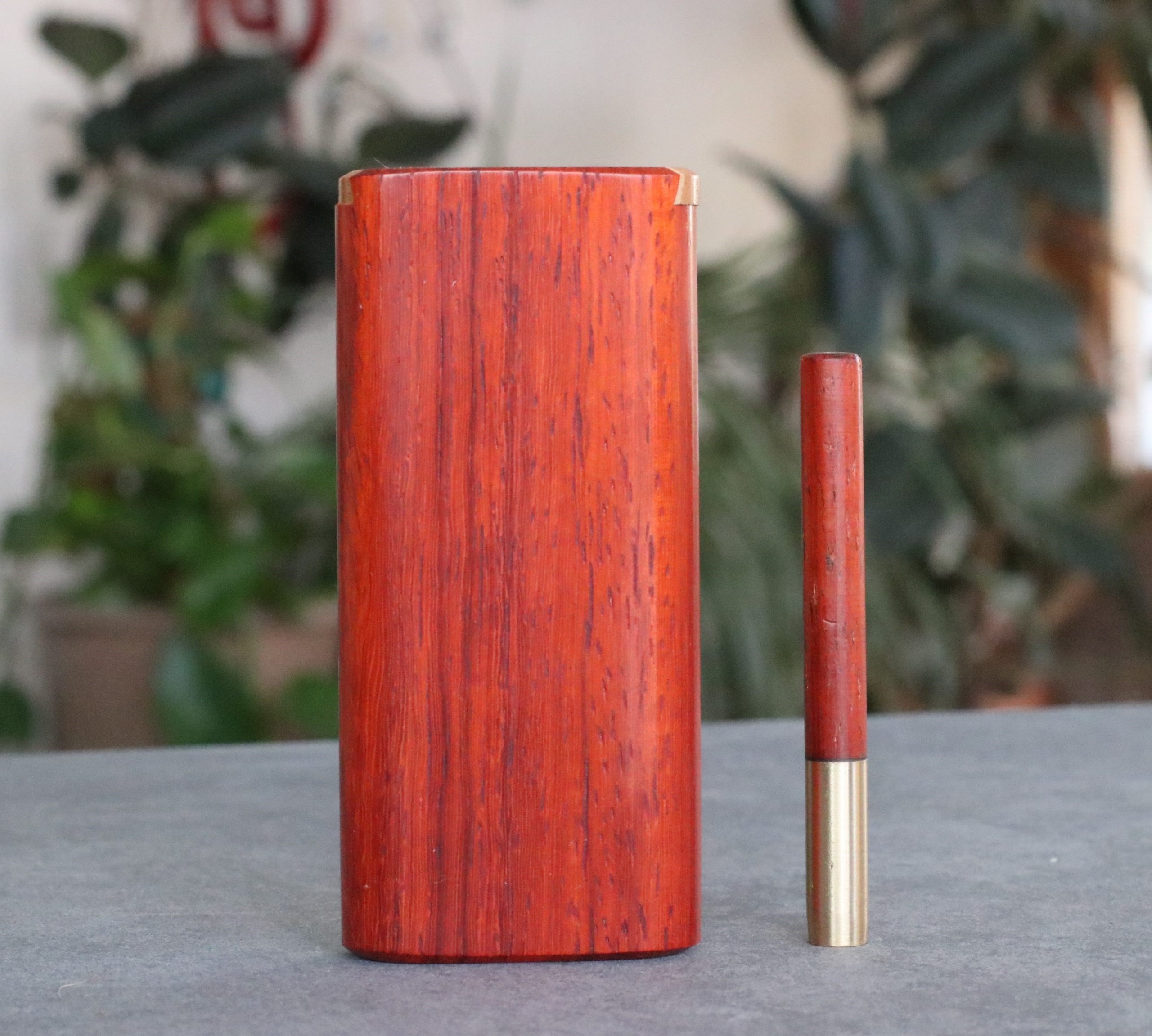 Vermillion 4" Dugout w/ Ebony inlay & One Hitter Pipe- Pure Class-American Handcrafted Stash Box - Vermillion Dugout