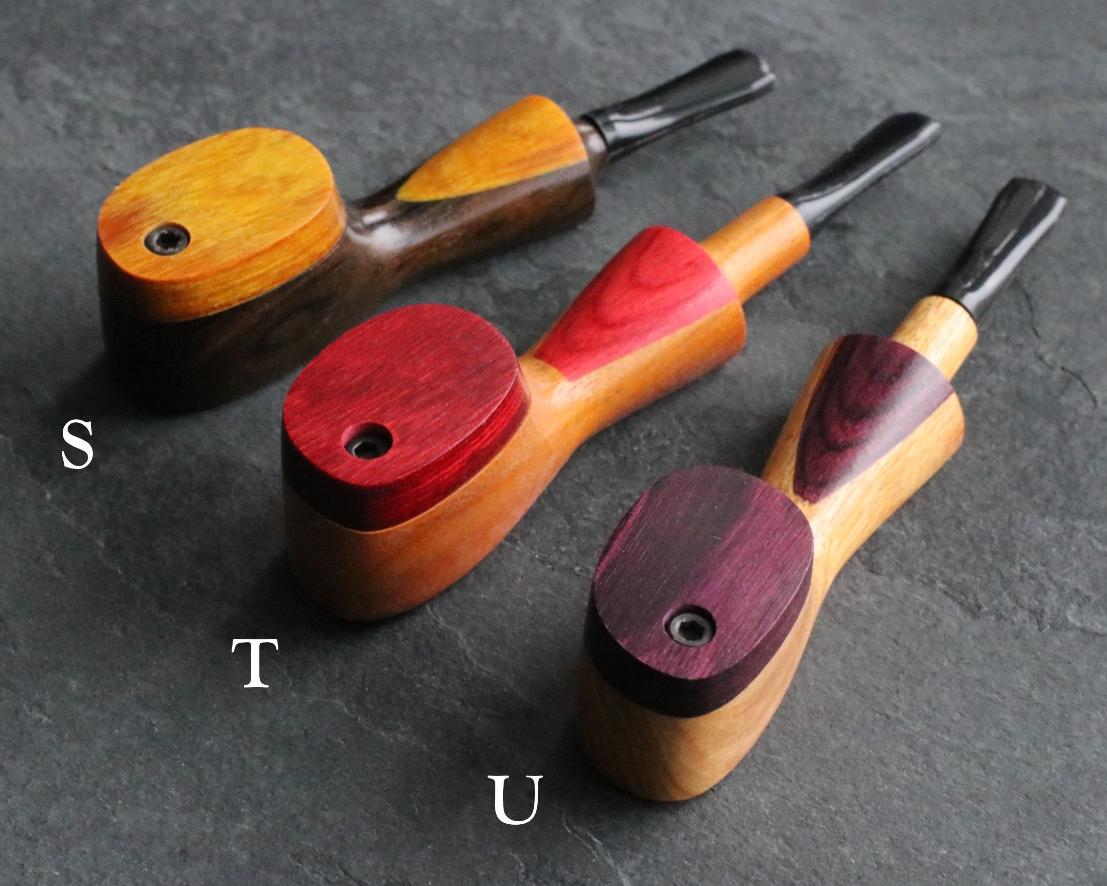 Colorful Exotic Wood Pipes with Swivel Lid- G3 COLOR ETCH BODY- Handcrafted American Pipes