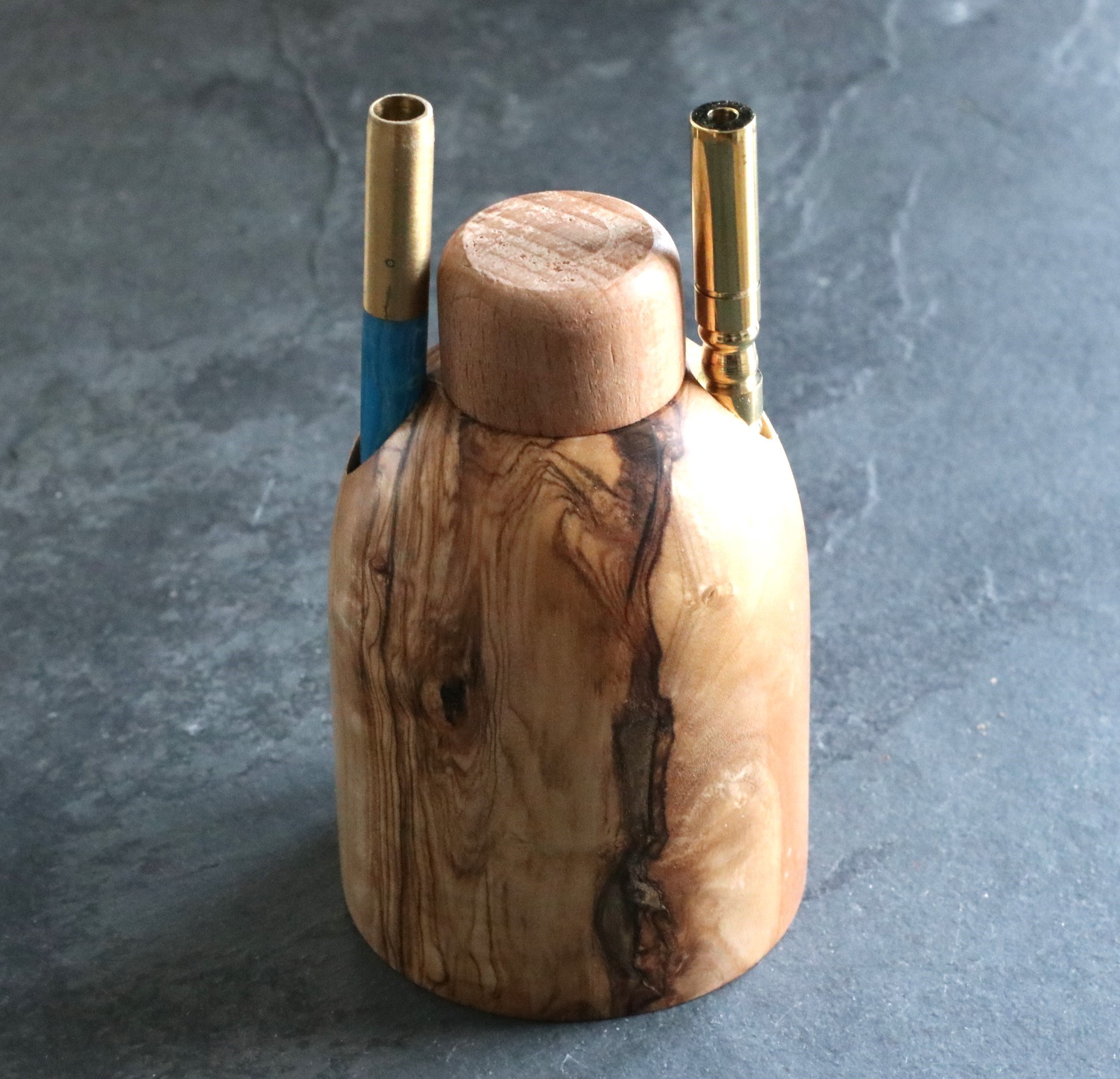 Olive Wood Tabletop Dugout- One Hitter Stash Box- Smoker's Gift
