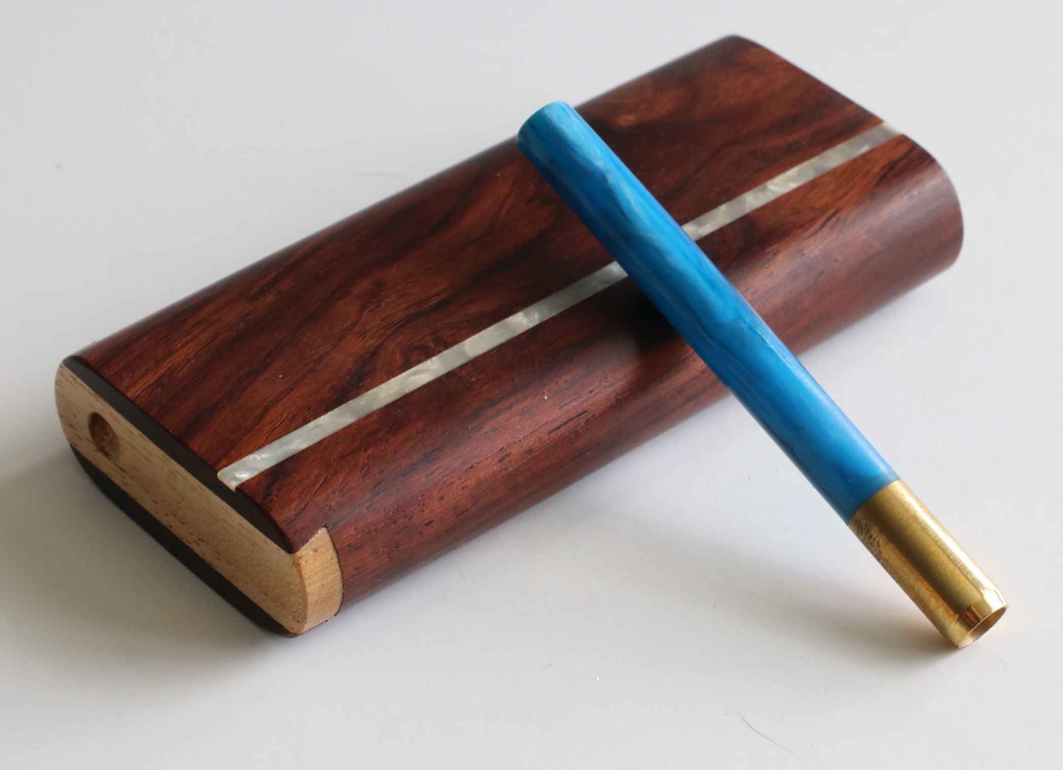 3" Brass One Hitter Pipes- Designed for 4" dugouts - Honduras Pearl Inlay Dugout