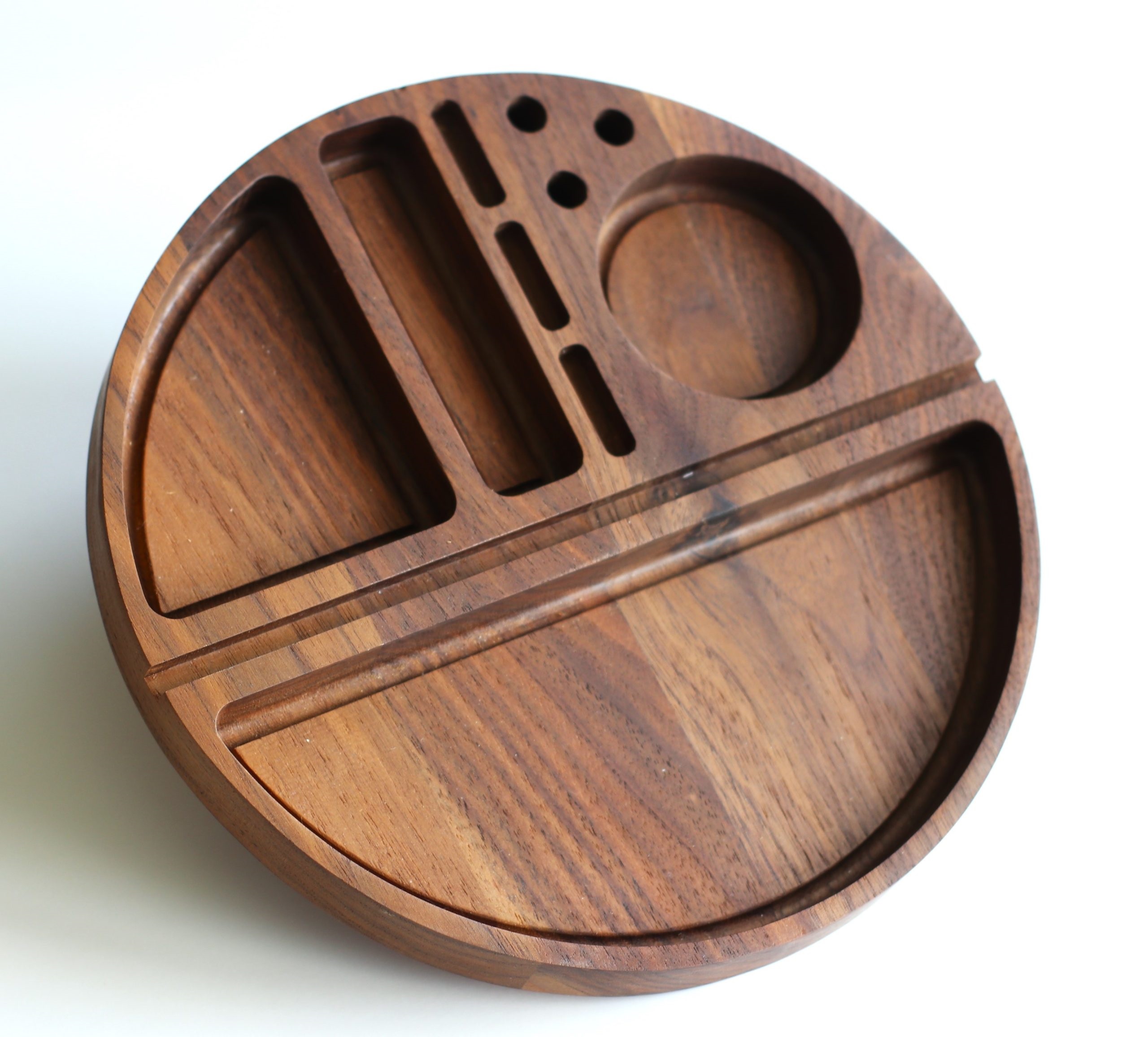 Handcrafted Walnut Rolling Tray- 9" Circular Smoker's Tray