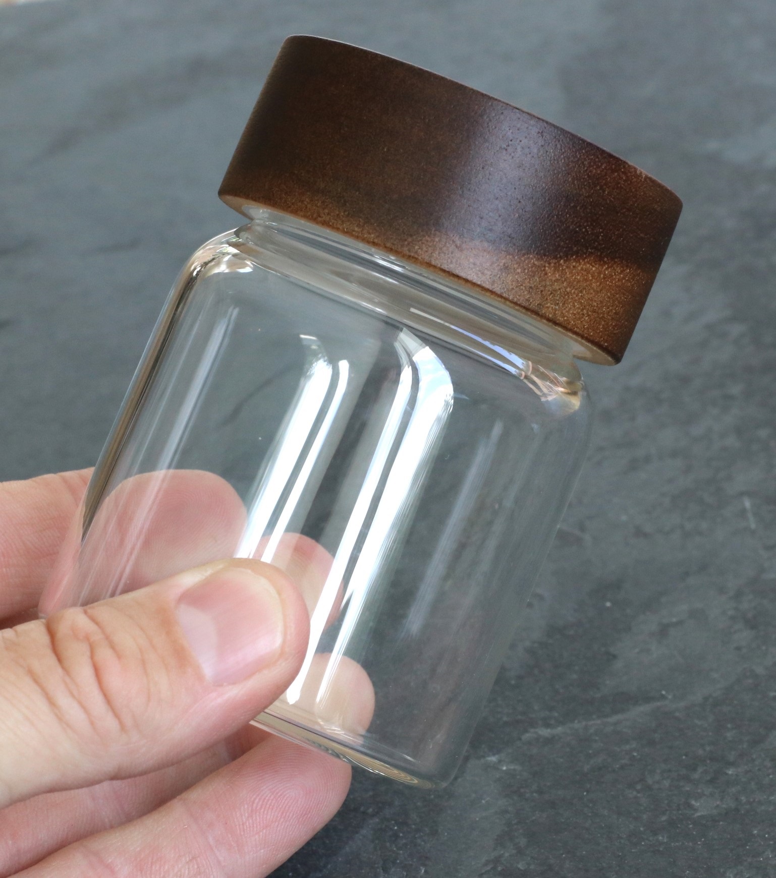Glass Stash Jar with Bamboo Lid- Flat Top-Smell Proof Jar for Herbs & Spices - 4' Glass Stash Jar