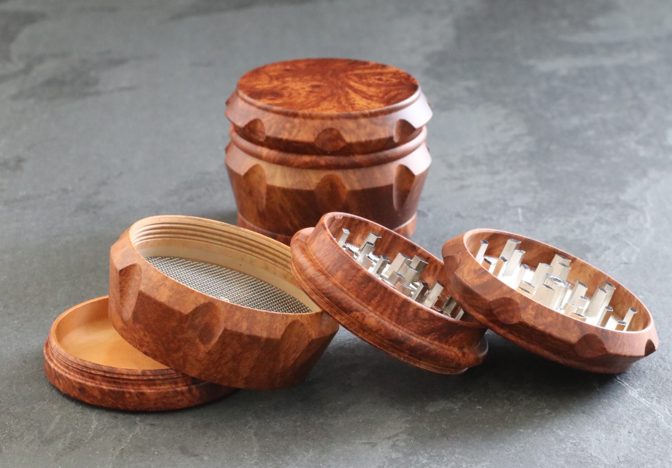 2.5" Wood Resin Herb Grinder- 4 Piece Grinder with Catch-Screen-Magnetic Lid - Herb Wood Grinder