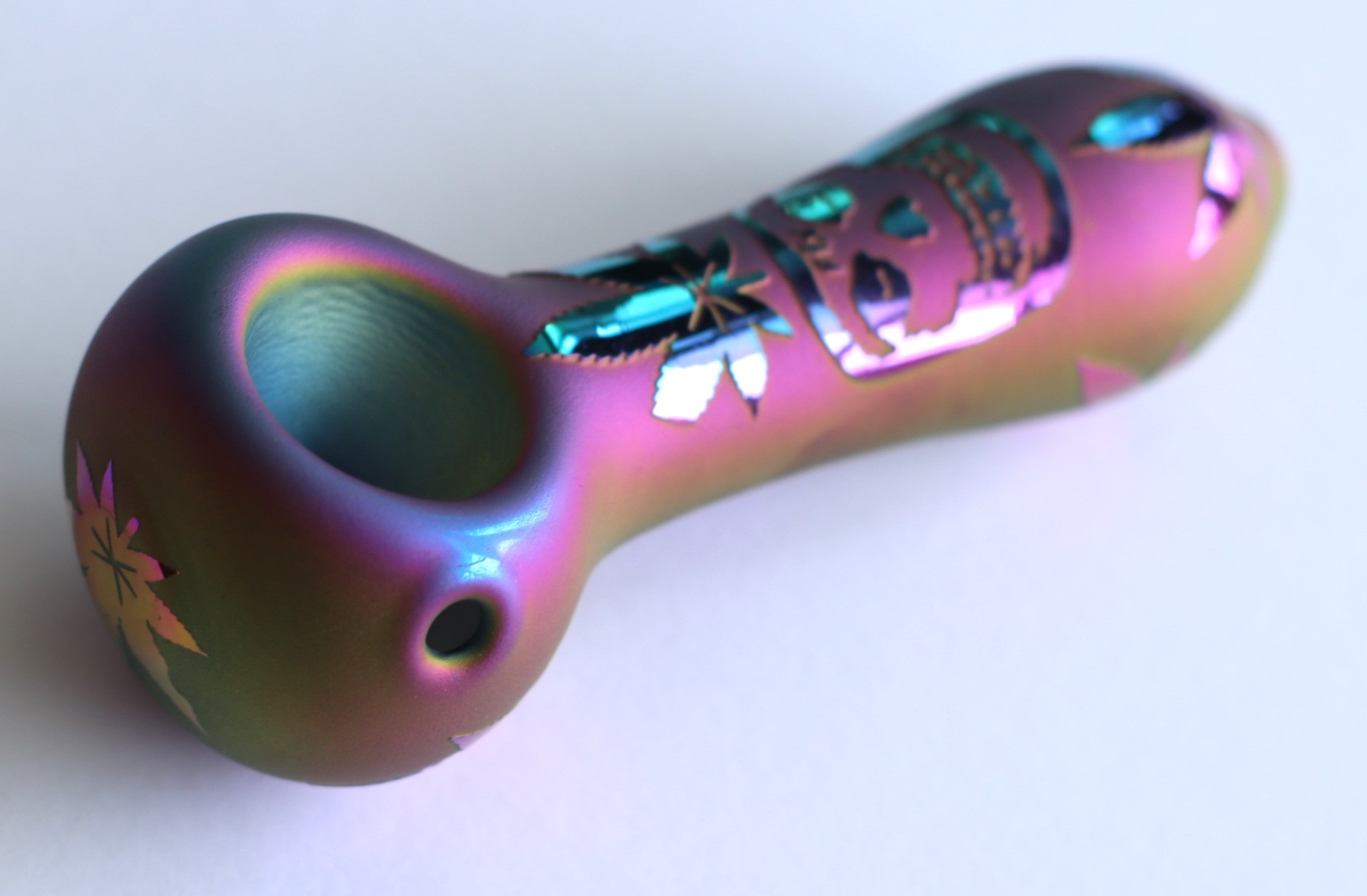 4" Glass Spoon Pipe w/colorful ceramic coating-Rainbow Skull - Glass Spoon Pipes