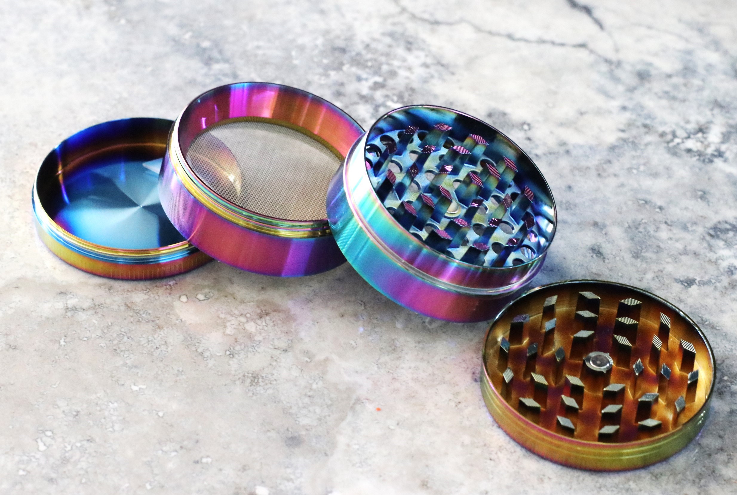 2" Rainbow Herb Grinder- 4 Part Metal Grinder for Dried Herbs