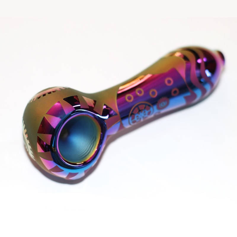 4" Glass Spoon Pipe w/colorful ceramic coating-Rainbow Sundial - 4' Glass Spoon Pipe