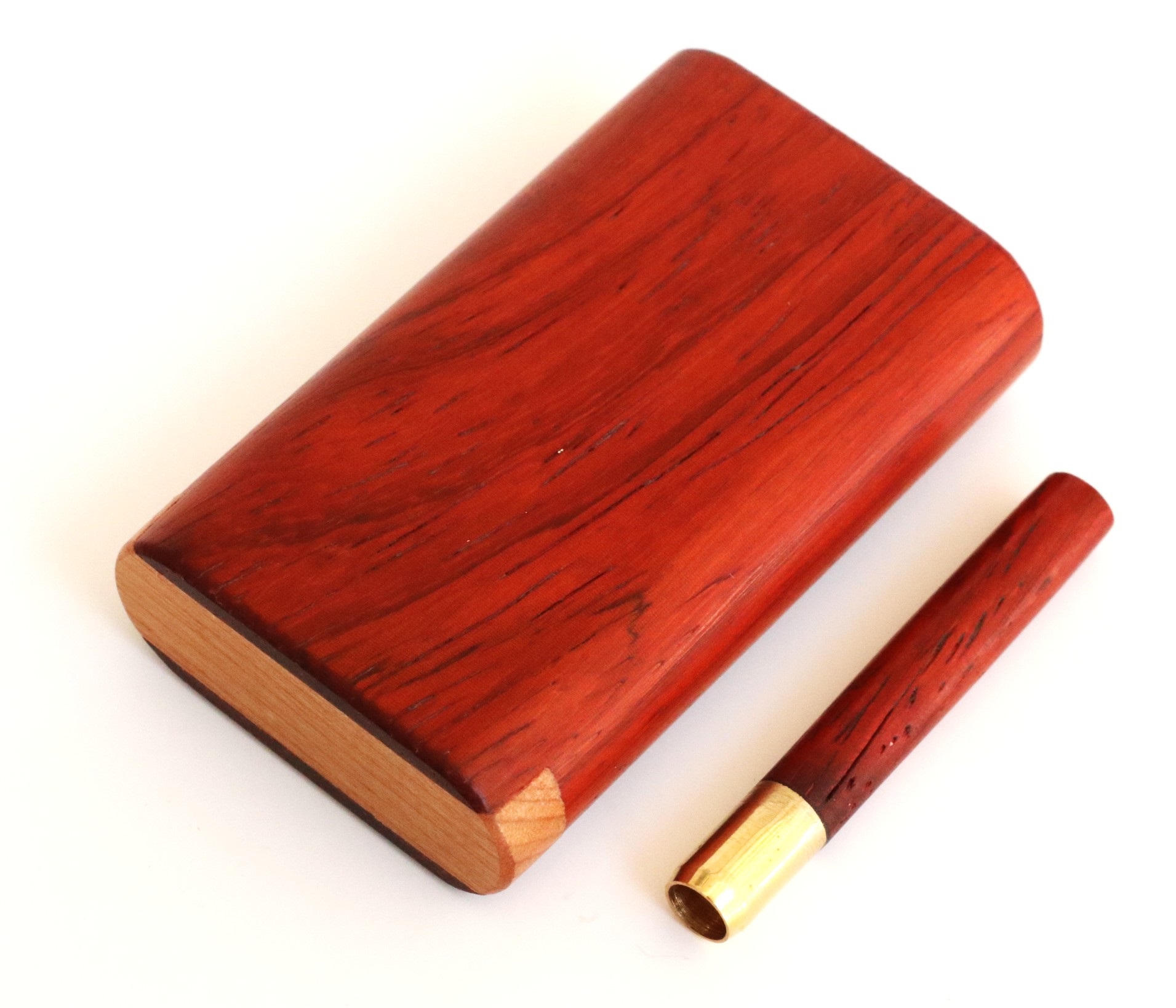 3" Snap Lock Dugout & One Hitter Pipe-Red Padauk-American Crafted Exotic Wood Stash Box