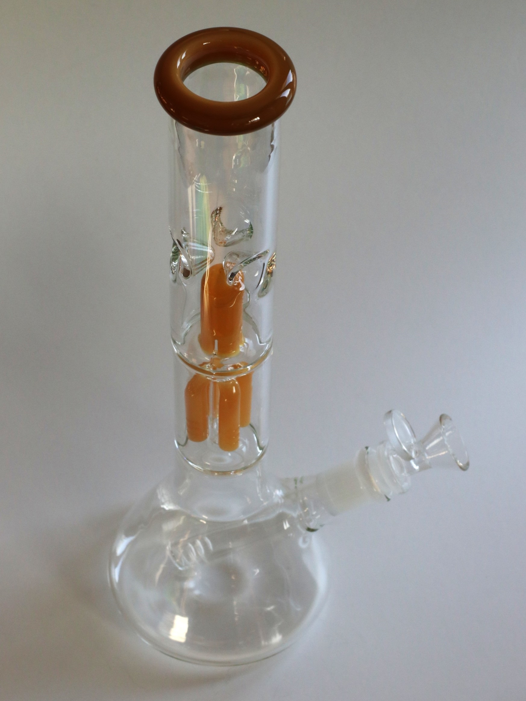 12" Clear Glass Bong-Slider & Herb Bowl-Amber Accents-Top quality Table top water beaker-bong-glass pipe - Glass Bongs