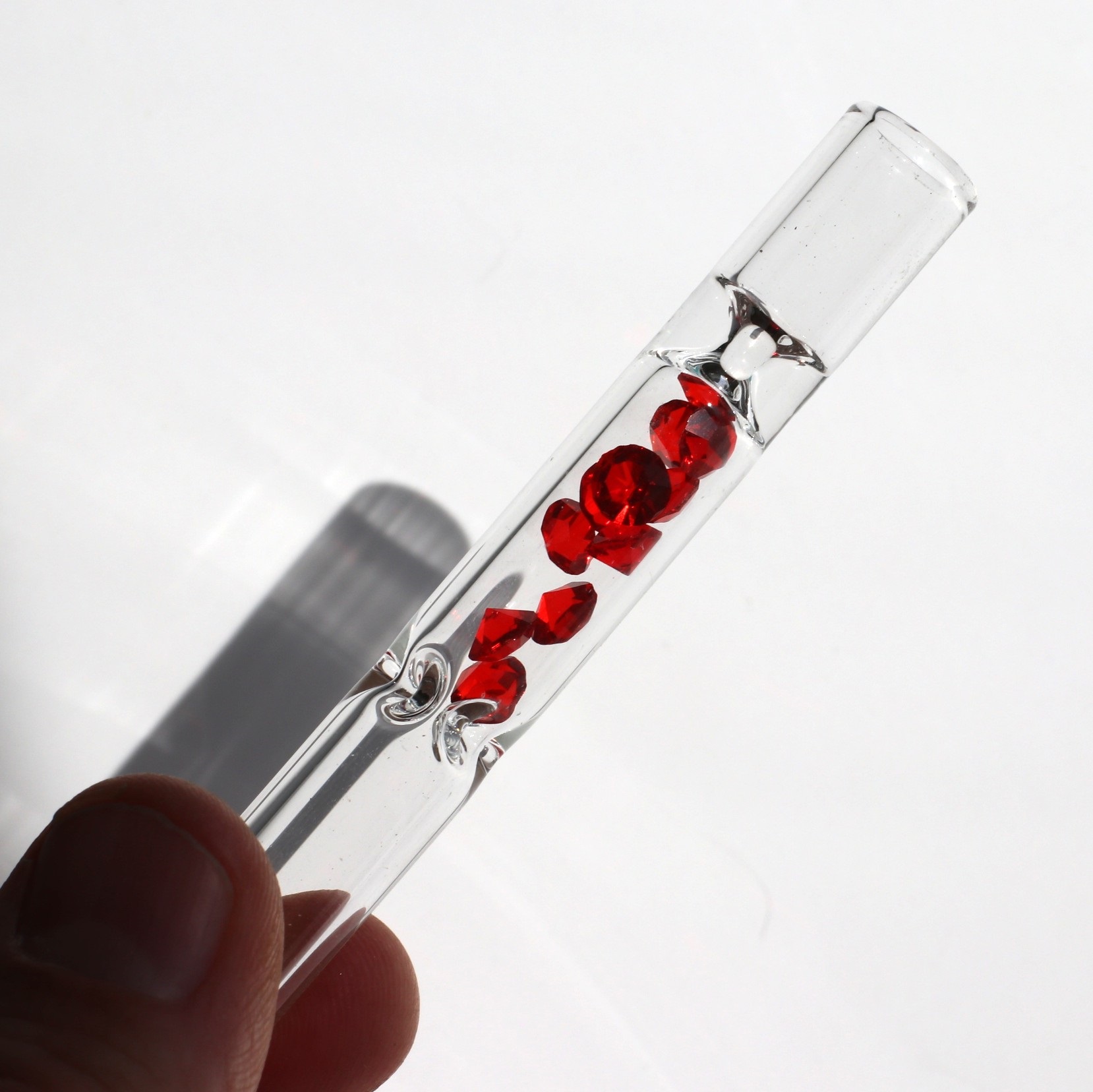 4" Glass One Hitter Pipe-Chillum-Gem Filter Chamber-Unique Glass Pipe - 4' Glass Chillum-Gem Filled Stone Filter