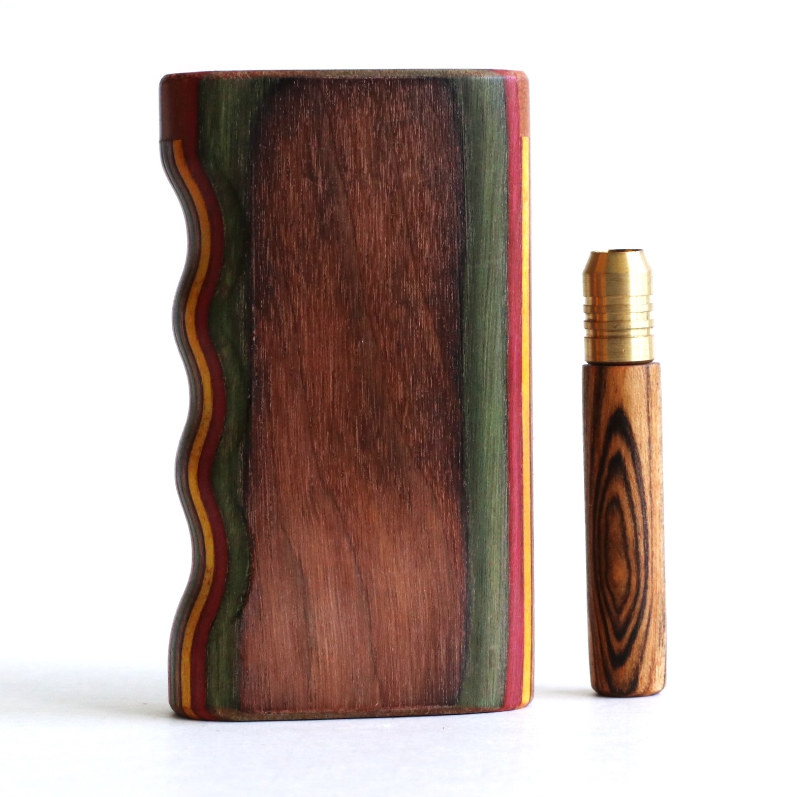3" Colorful Wood Dugout & One Hitter Pipe-Unique Magnetic Lid-American Crafted Stash Box - 3' Colorful Wood Dugout & One Hitter Pipe-Unique Magnetic Lid-American Crafted Stash Box