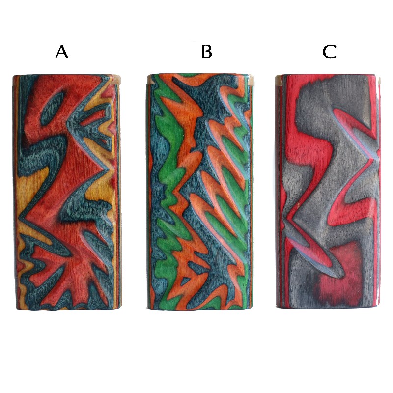 4" Slider Lid Diamond Wood Dugouts & One Hitter Pipes-Colorful Etched Stash Box