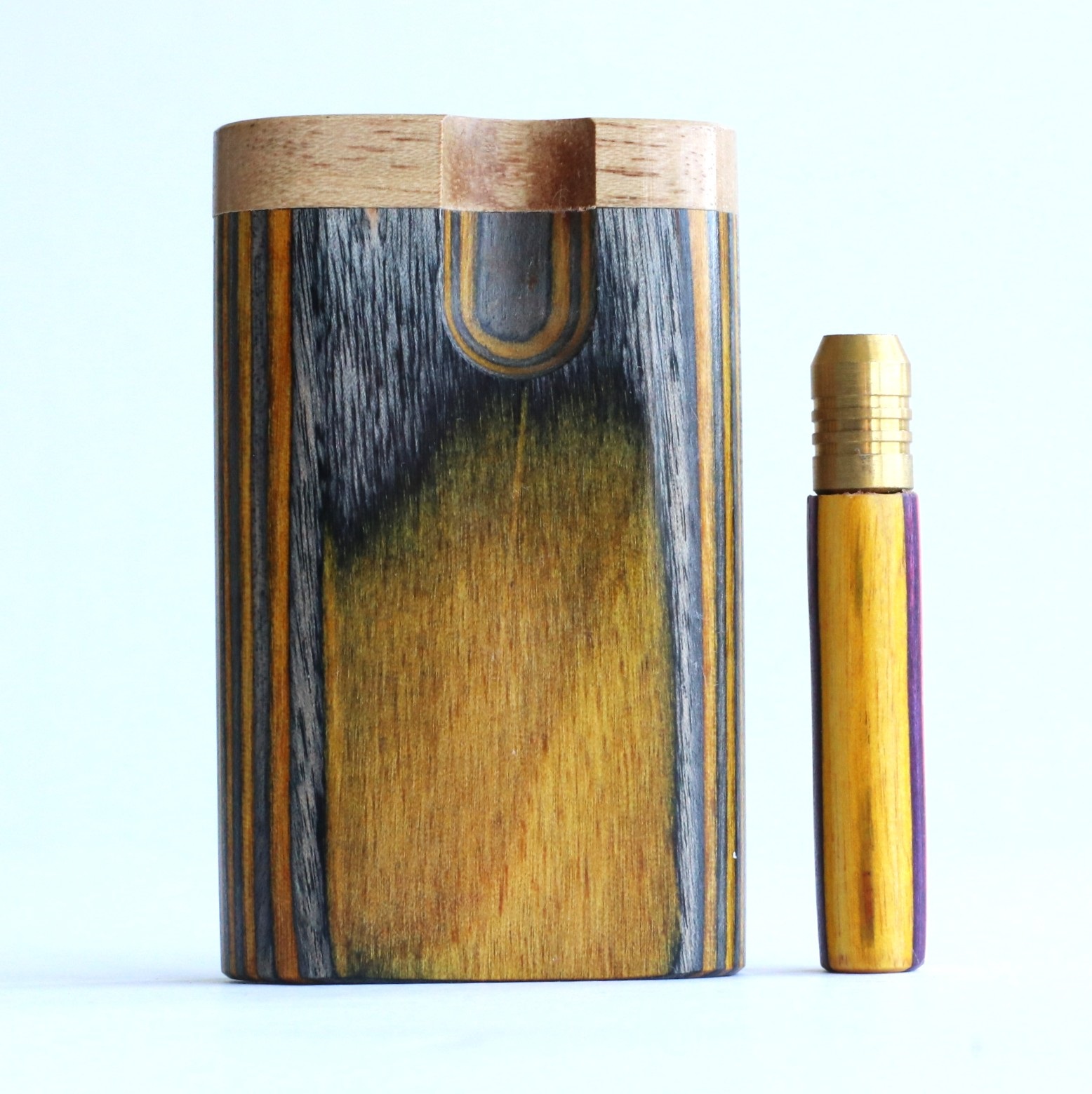 3" Swivel Lid Diamond Wood Dugouts & One Hitter Pipes-Colorful Small Stash Box